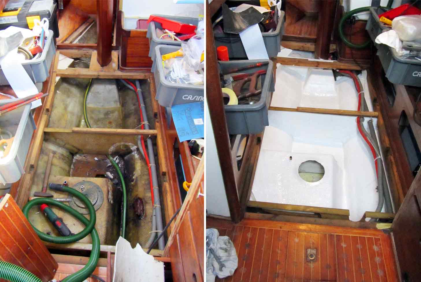 The laminated freshwater-tank and a shiny new bilge.