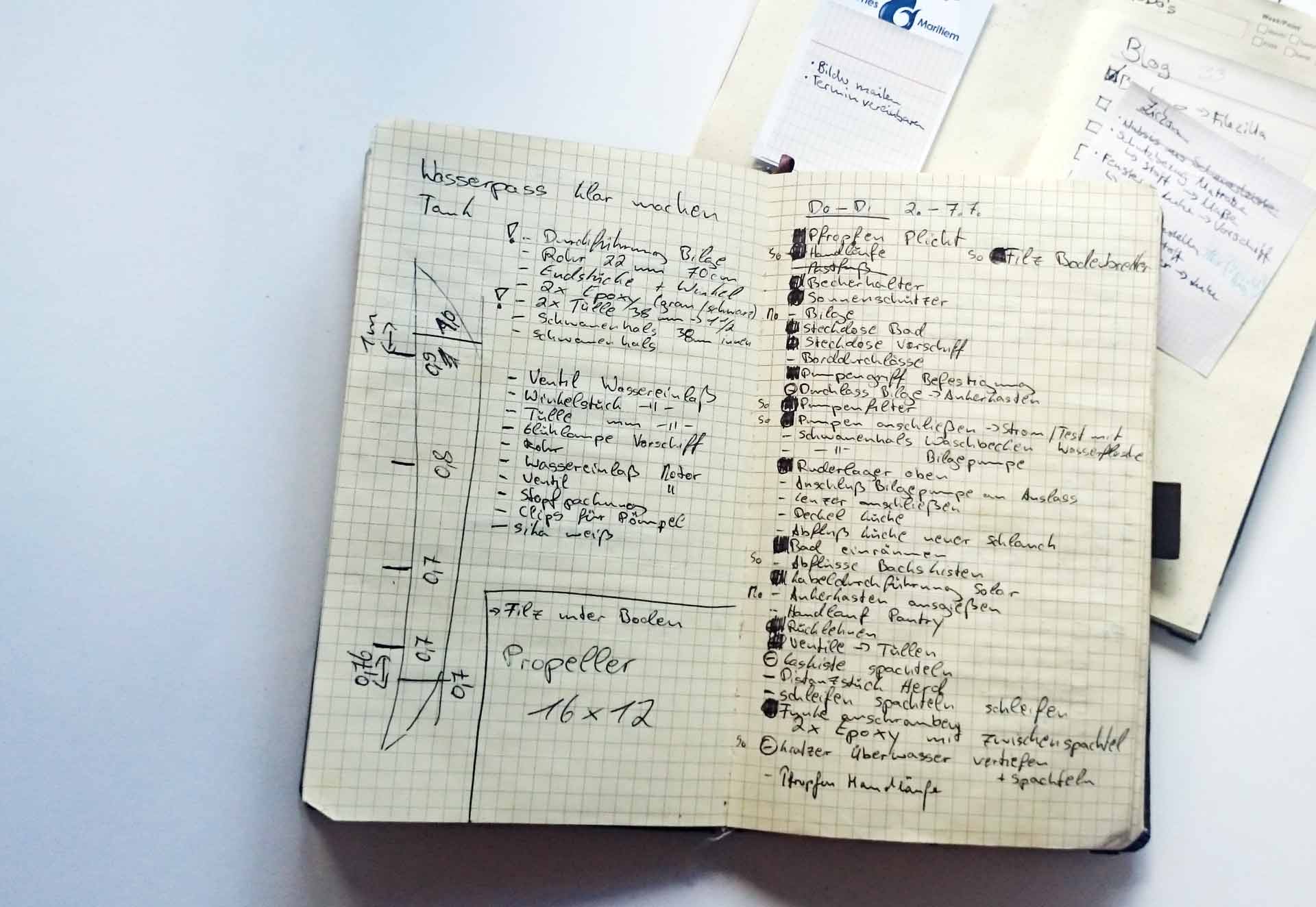 One of the handfull neatly written "Boatbook" Hanno and Nina utilized for organizing their work