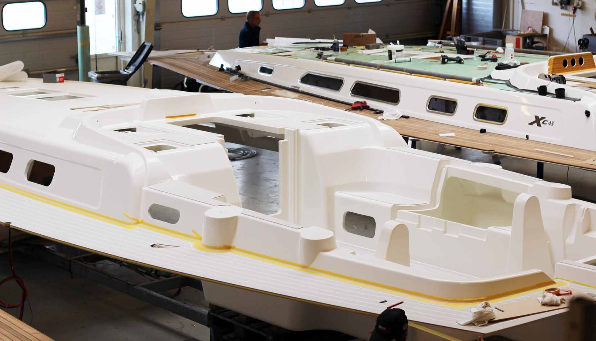 Two Xc45 upper shells awaiting marriage with the hull