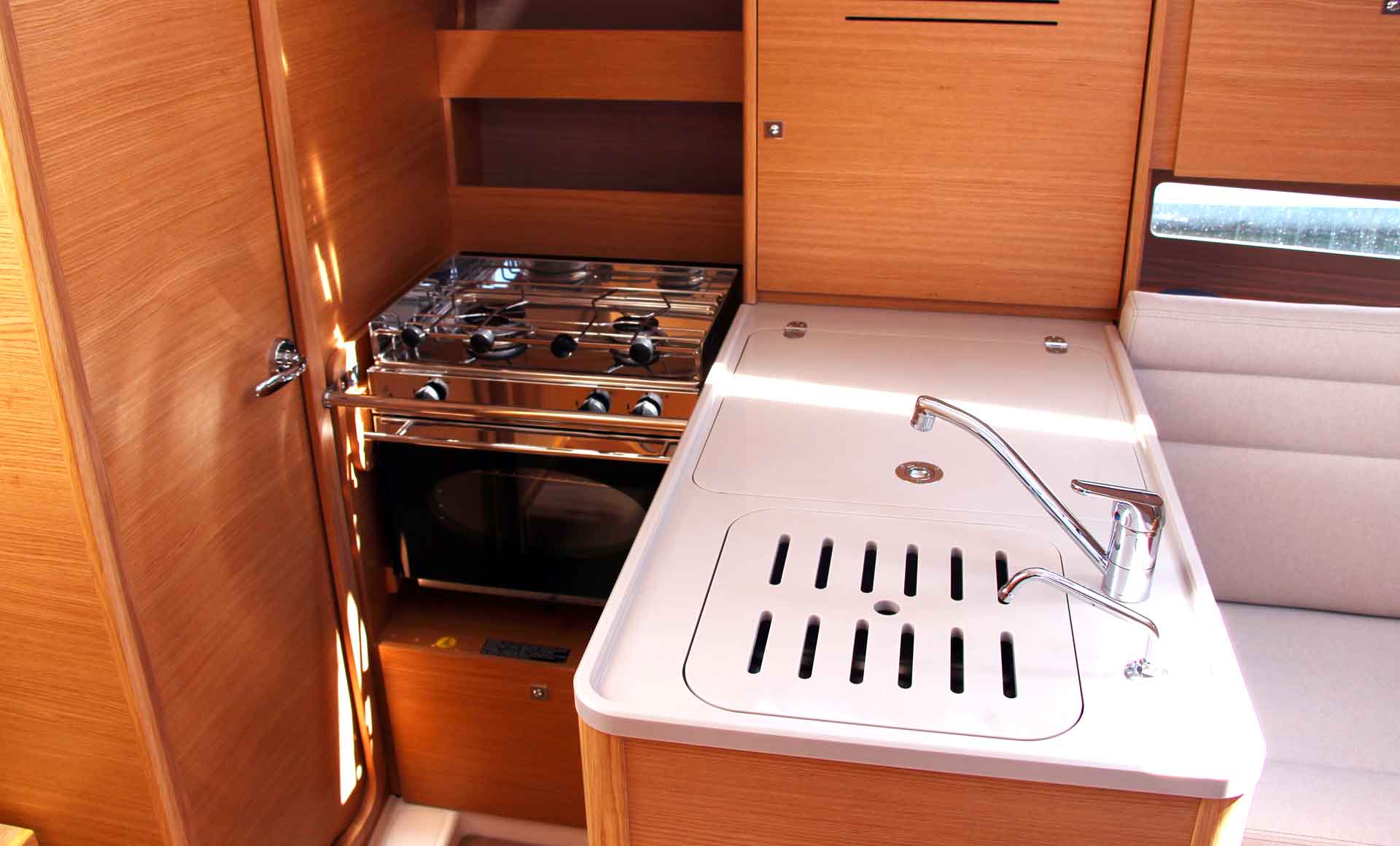 A completely well equipped galley 