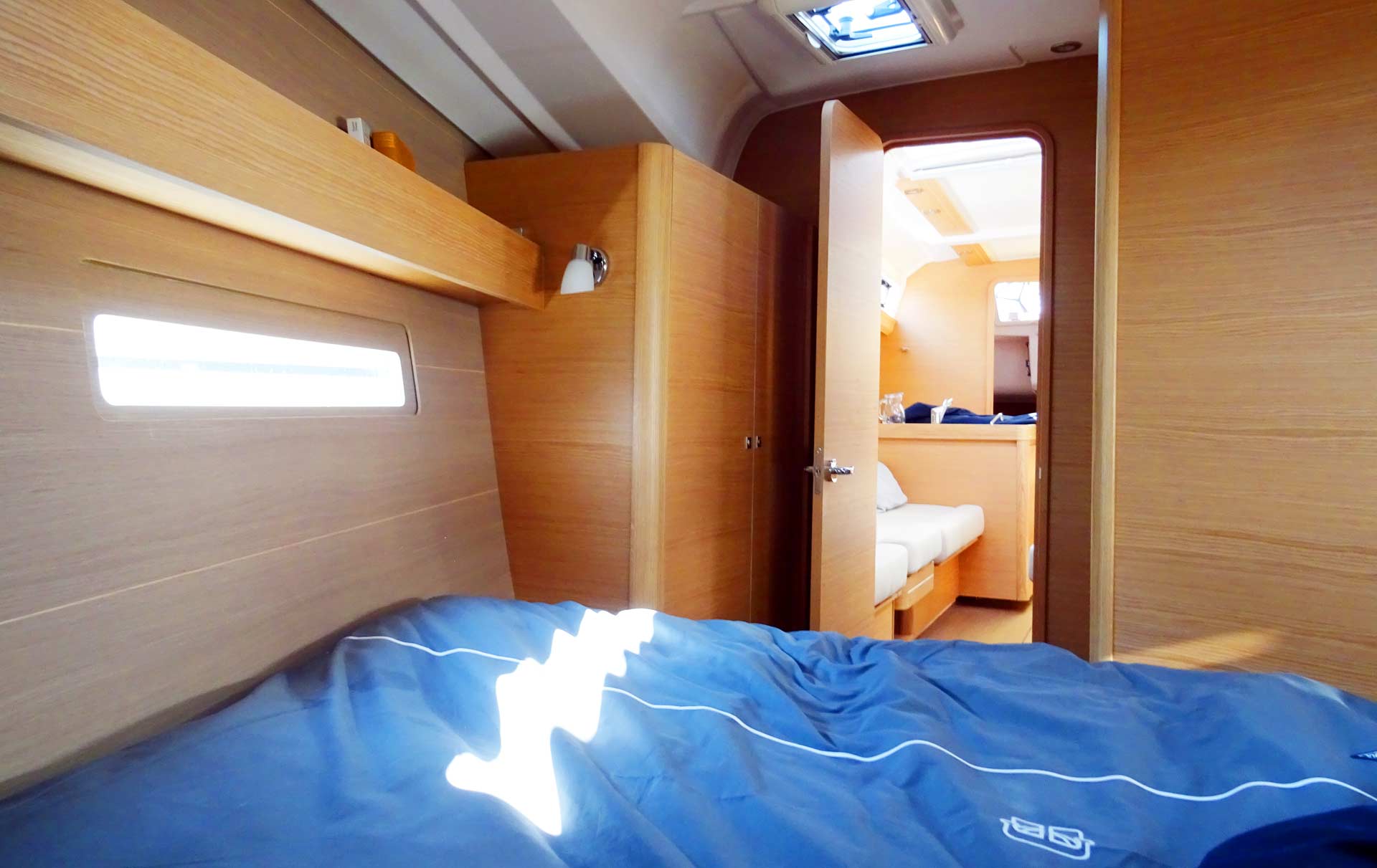 Another fore cabin in a Dufour that has charming modern design.